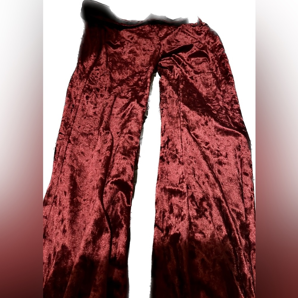 Red velvet flare pants